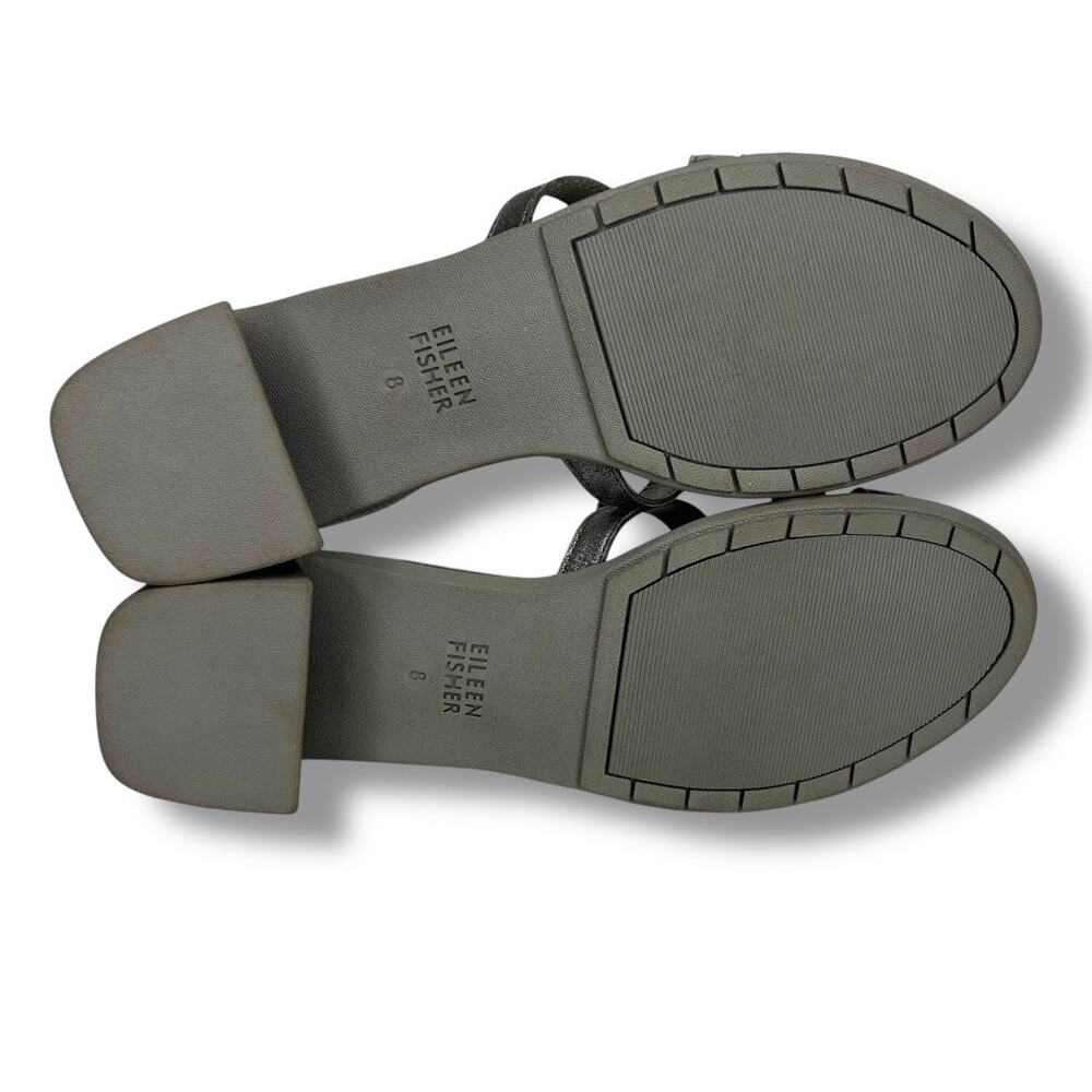 NWOT Eileen Fisher Noni Sandals Ankle Strap Silver Leather Block Heel Size 8 - Picture 6 of 7